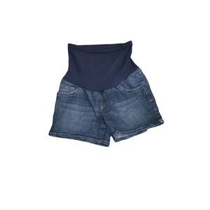 Indigo Blue Maternity Shorts Medium Womens Full Panel Dark Wash Pull On Pregnanc